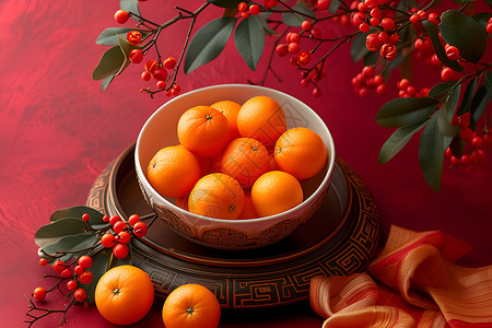 新年桌子上的橙子背景图片