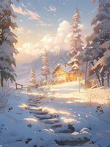 冬日里的小屋高清图片