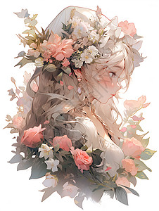 鲜花簇拥的少女背景图片