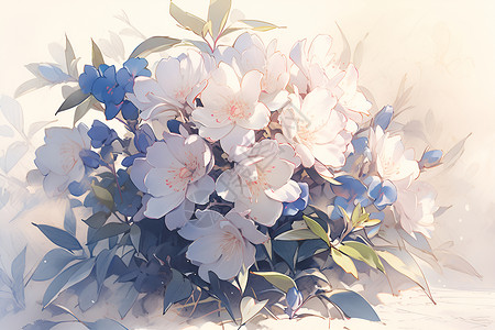 植物花蕊绽放的白花插画