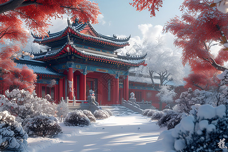 冬日梅花宫殿背景图片