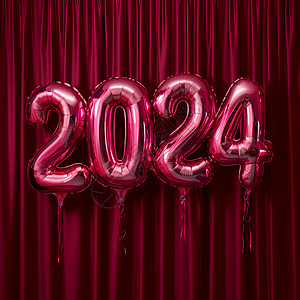 漂浮在丰富的紫红色气球2024背景图片