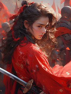 红衣剑女女性女武神高清图片
