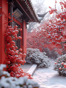 雪景下的中国宫殿背景图片
