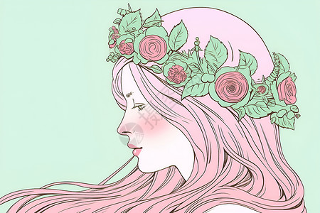 花冠中的浪漫少女背景图片