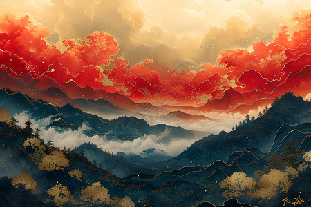 景泰蓝手镯抽象的艺术景色插画