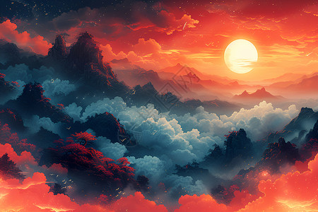 景泰蓝仙境中的太阳插画