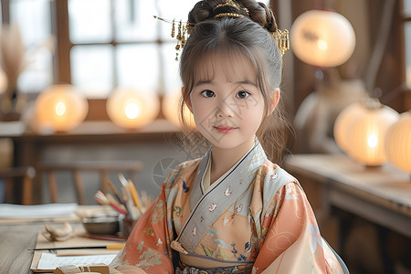 春节古装女孩身穿古装服装的小女孩背景