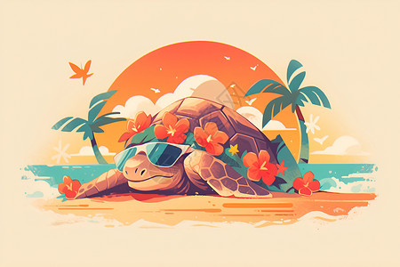 沙滩大海龟海洋大海龟插画