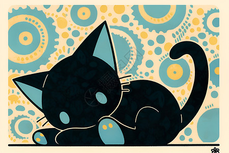 卡通的黑色猫咪背景图片