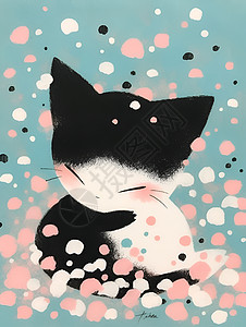 黑白素材动物黑白的毛绒猫咪插画