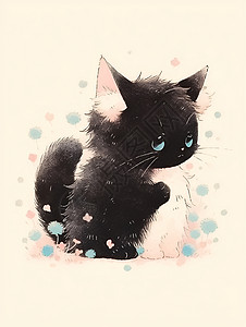 绘画的黑色可爱猫咪背景图片