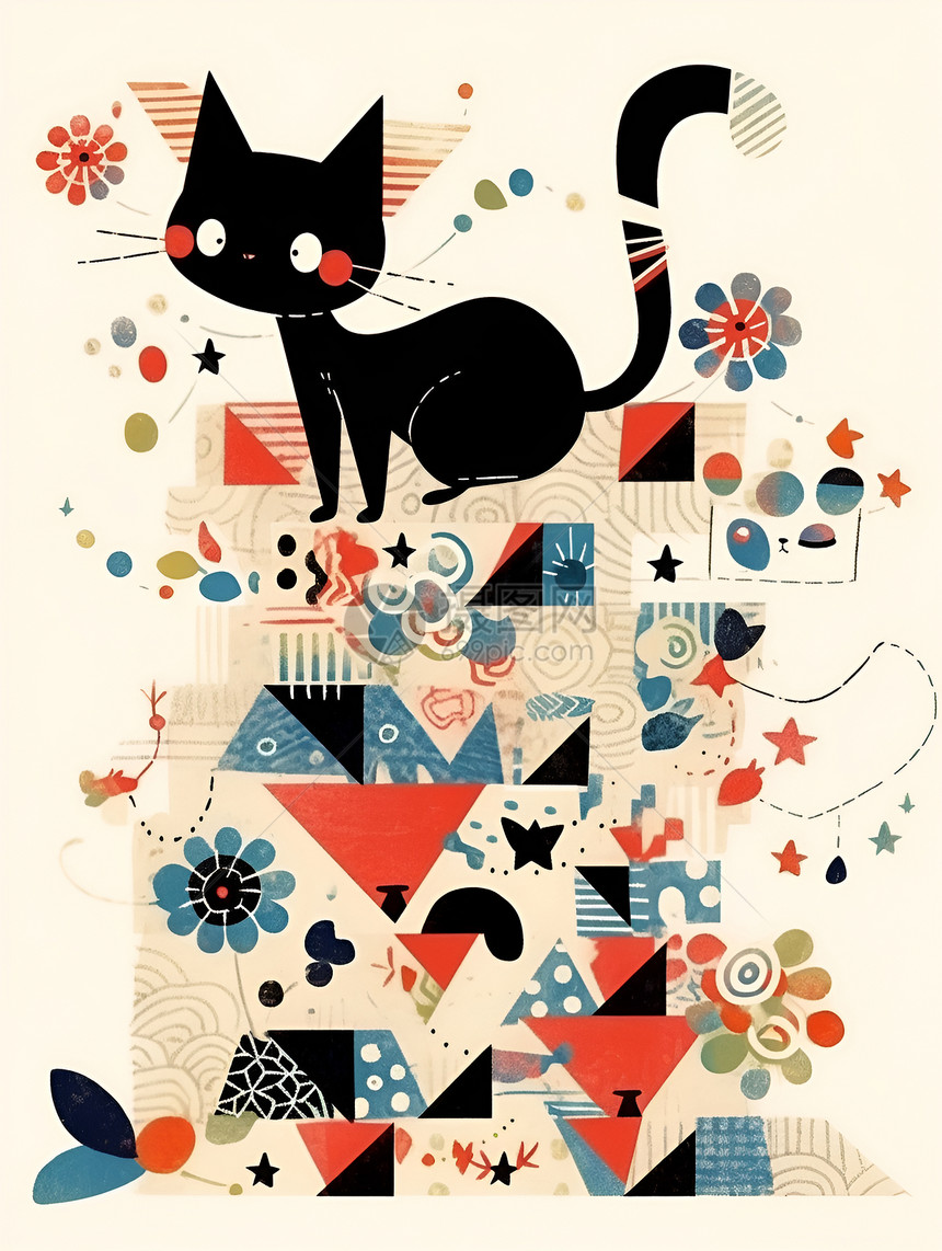 设计的黑色小猫插画图片