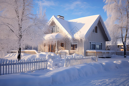 雪中小屋背景图片