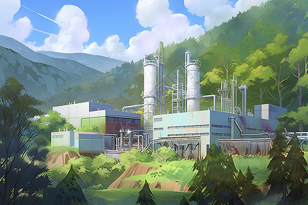 工厂蓝天绿色能源工厂插画