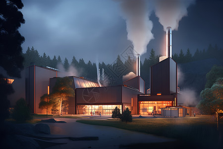 灰色质感烟囱发电厂免费下载夜晚的地热发电厂插画