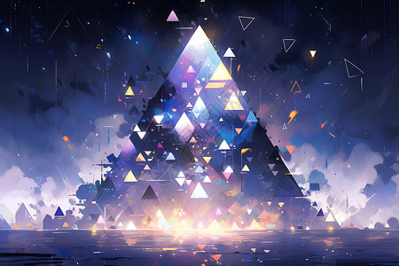 星形状星空下的三角形插画