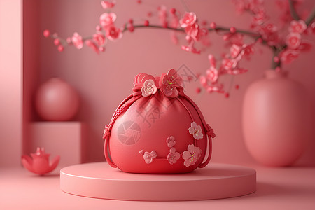 雕刻工艺品粉色的中国福袋设计图片