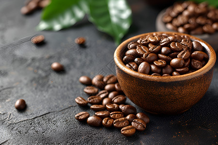 桌子新鲜的咖啡豆背景图片