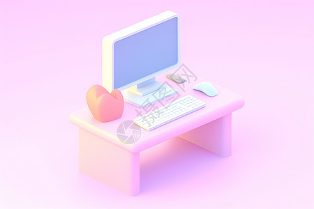 迷你电脑温馨的电脑桌插画