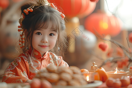 新年女孩传统新年的中国女孩背景