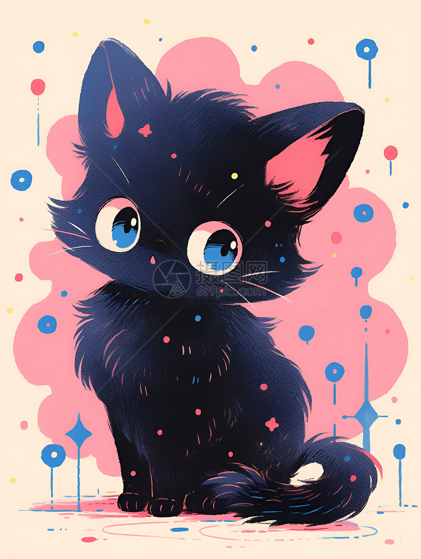 黑猫可爱的插画图片