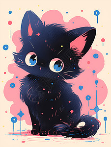 黑猫可爱的插画背景图片