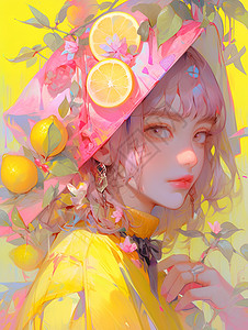 柠檬和少女背景图片