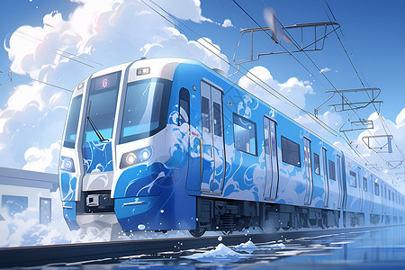 城市交通插画铁轨上行驶的火车插画