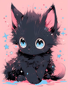 粉色背景上的黑色插画猫咪背景图片