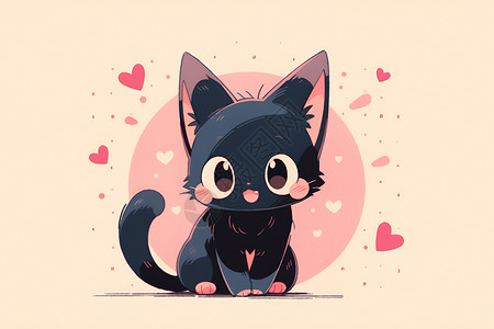黑色小猫在粉色背景中背景图片