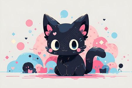 可爱迷人黑色小猫背景图片