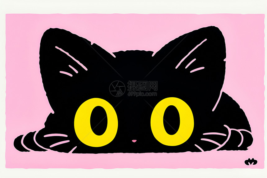 粉色背景上的黑猫图片