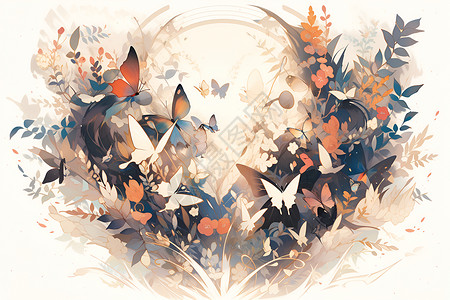 抽象的花朵和蝴蝶背景图片