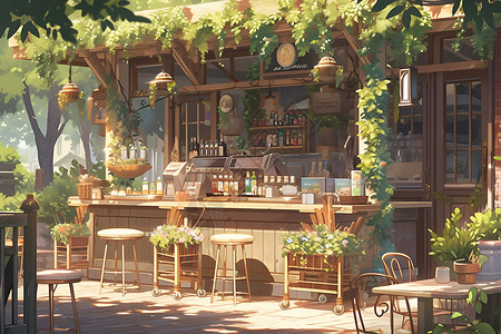 迷人咖啡店景致背景图片