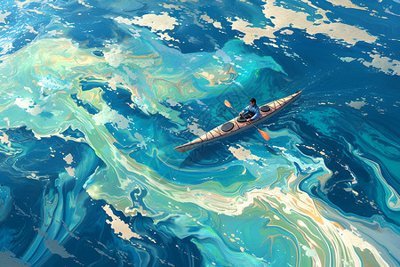 大海俯瞰海中的皮划艇插画