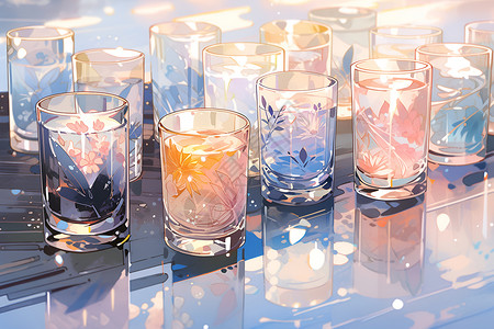 冰块饮料美丽玻璃杯插画
