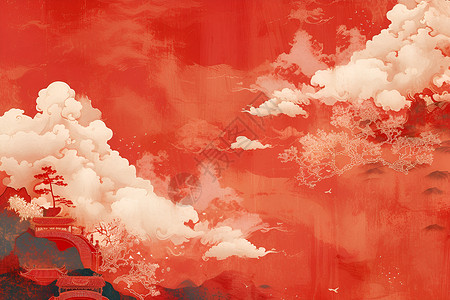 抽象祥云插画的艺术天空云层插画