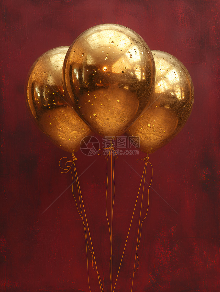 室内漂浮的金色气球图片