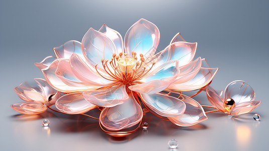 透明光纤素材桌面上的光纤花朵插画
