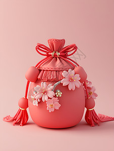 桃花朵朵的粉色福袋背景图片