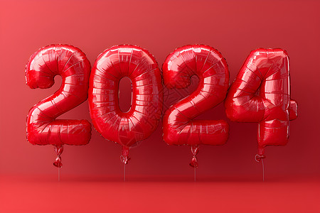 2024红色数字气球背景图片
