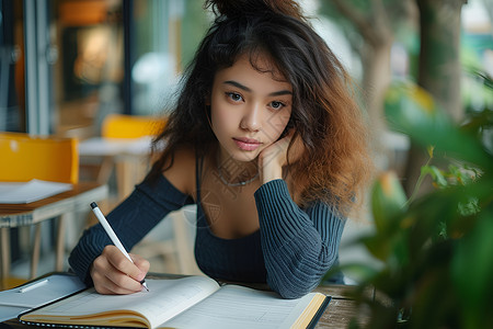 女子带鼻环背景图片