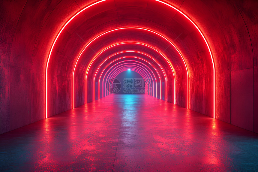 户外明亮的红色隧道图片
