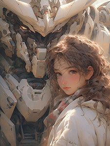少女与巨型机器人背景图片