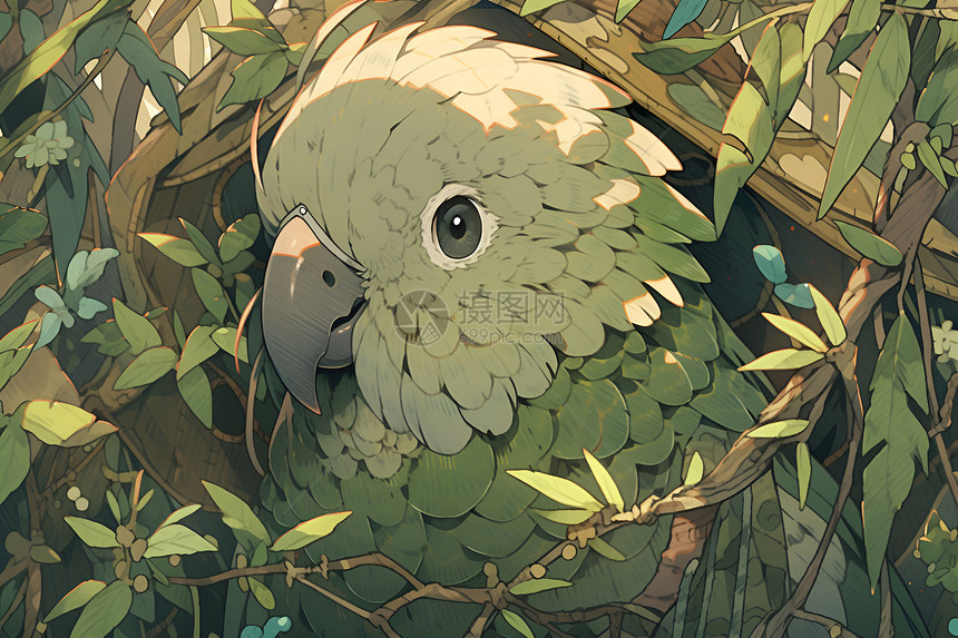 丛林中的鹦鹉插画图片