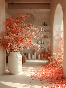 墙壁设计花瓶中的花插画