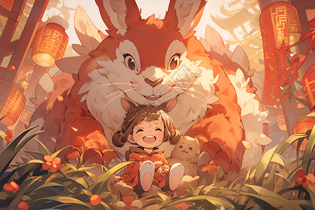少女与兔子背景图片