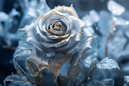 冰蓝色的破碎玫瑰花背景图片