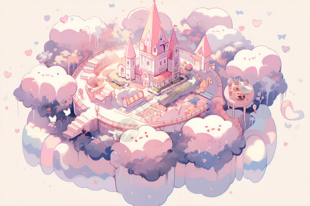粉色云彩城堡背景图片